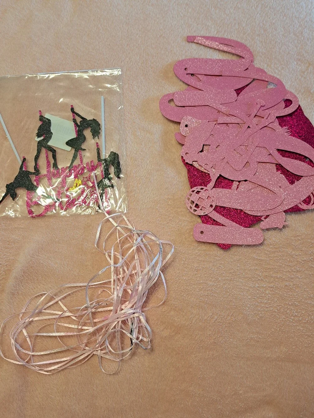 Pink & Black Pole Dancer Happy Birthday Cake Topper And Banner